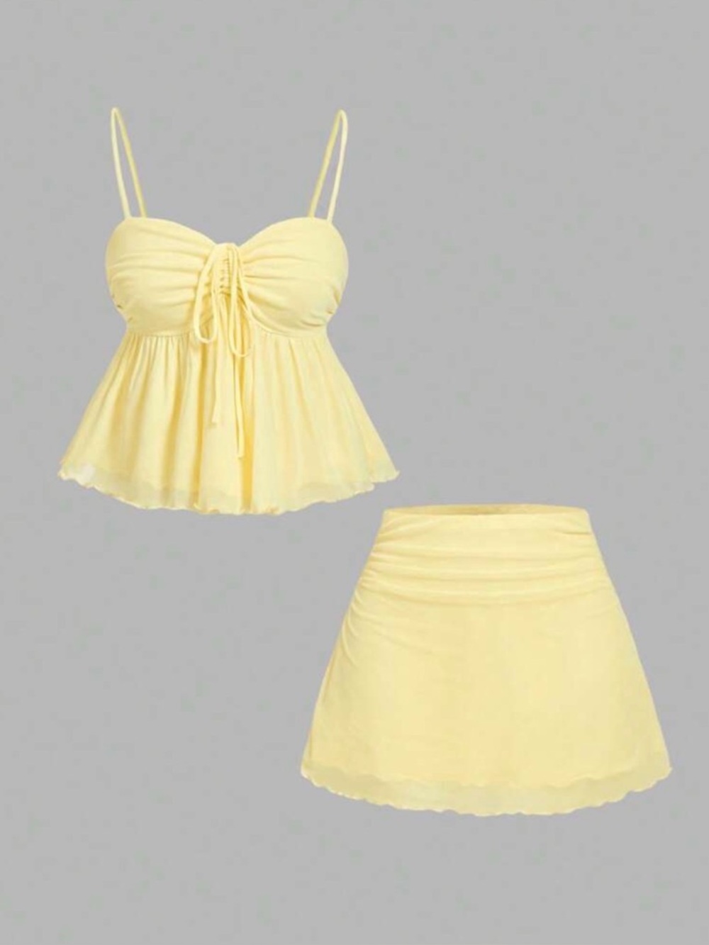 Shein Yellow Two-Piece Set - Ruched Top & Skirt